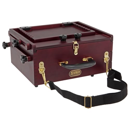 Soho Urban Artist Pochade Box for Plein - Aire Painting French Easel, Lightweight, Portable & Adjustable, Mahogany Finish