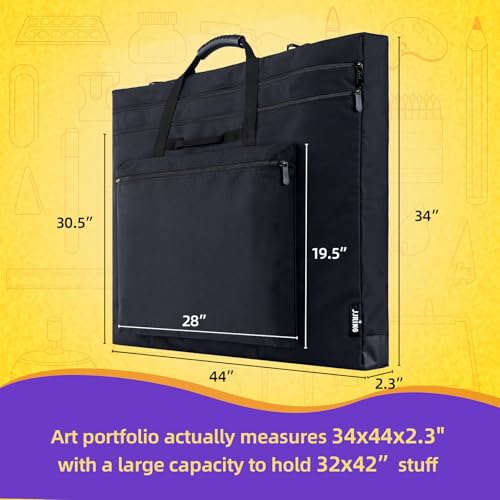 JJRING 32x42 Art Portfolio Tote Bag - Large Carrying Storage Case with Handle & Adjustable Shoulder Strap, Portfolio Folder for Artwork, Posters, Canvas, Drawing Boards - size: 32''*42''