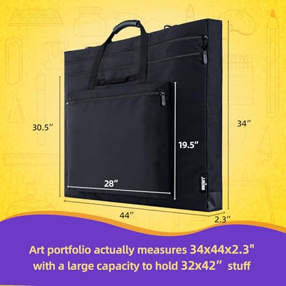 JJRING 32x42 Art Portfolio Tote Bag - Large Carrying Storage Case with Handle & Adjustable Shoulder Strap, Portfolio Folder for Artwork, Posters, Canvas, Drawing Boards - size: 32''*42''