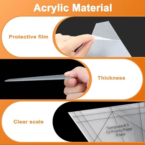 EEEKit 10 PCS Dresden Quilt Templates, Acrylic Quilting Template Ruler with Different Shapes, Triangle Rulers for Quilting and Sewing