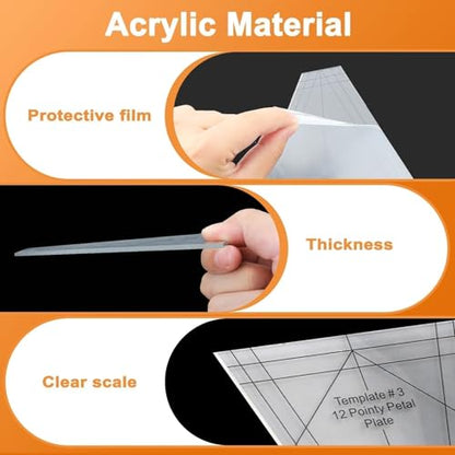EEEKit 10 PCS Dresden Quilt Templates, Acrylic Quilting Template Ruler with Different Shapes, Triangle Rulers for Quilting and Sewing