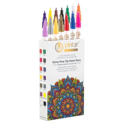 PINTAR Acrylic Paint Pens, 14 Pack, Extra Fine 0.7mm Japanese Tip Paint Markers for Rock Painting, Wood, Glass, Ceramic, Leather, Shoes, Canvas, Multi Surface Quick Dry Japanese Opaque Ink Marker Set - size: .7mm