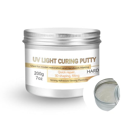 200g UV Light Curing Putty – Fast-Cure Model Repair & Detailing, Multi-Purpose Adhesive for Crafts, 3D Print Fixes, Sandable & Durable, Easy to Use for Pros & Hobbyists (7oz) - size: 7oz