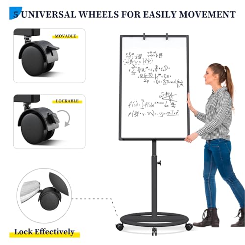 Mobile Whiteboard – 36 x 24 inches Portable Magnetic Dry Erase Board, 3' x 2' Stand Easel White Board Dry Erase Easel Standing Board w/Flipchart Hooks (Black) - color: Black, size: 24"W x 36"H