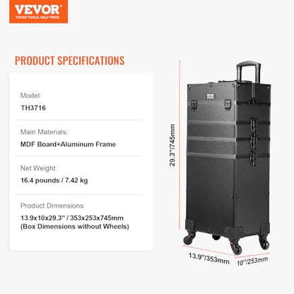 VEVOR Makeup Train Case Professional Makeup Storage Organizer Box Make Up Carrier for Women and Girls - style: 5-in-1 Makeup Case