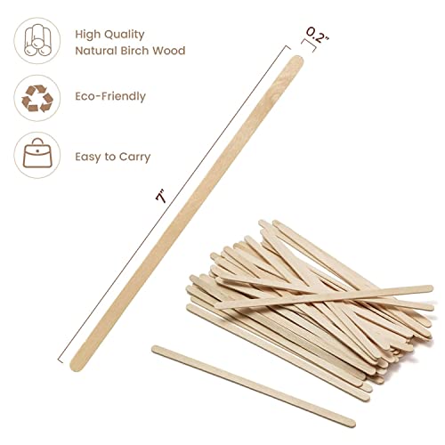 1000pc Wood Coffee Stir Sticks - Biodegradable 7" Wood Stirrers for Coffee, Disposable Wooden Stir Sticks for Coffee Bar, Wooden Coffee Stirrers, Round-end BPA free Coffee Sticks - size: 7 Inches - 1000 Sticks