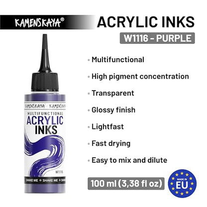 KAMENSKAYA Acrylic Inks for Artists - Purple Acrylic Ink, 3.38 Fl Oz (100 ml) - color: Purple