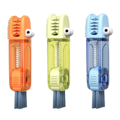 3PCS Cup Lid Cleaning Brush, 3 in 1 Cup Lid Gap Cleaning Brush Set, Bottle Cleaning Brush for Tight Spaces Multifunctional Portable Cup Lid Cleaner Home Kitchen Cleaning Tools (Crocodile) - color: Crocodile