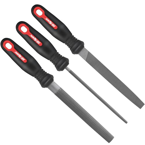 Hi-Spec 3pc Metal Hand File Tool Set Kit. Large Steel Files. Flat, Round & Half-Round for Crafts, Metal & Wood Work - size: 3 pieces