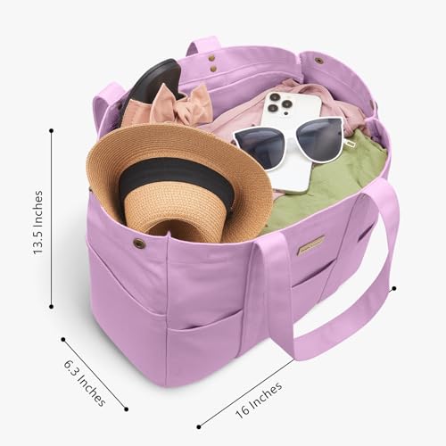 TOPDesign Large Canvas Tote Bag for Women, Shoulder Bag with Laptop Sleeve & Pockets, Everything Tote for Travel, Work (Light Purple) - color: Light Purple