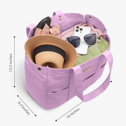 TOPDesign Large Canvas Tote Bag for Women, Shoulder Bag with Laptop Sleeve & Pockets, Everything Tote for Travel, Work (Light Purple) - color: Light Purple