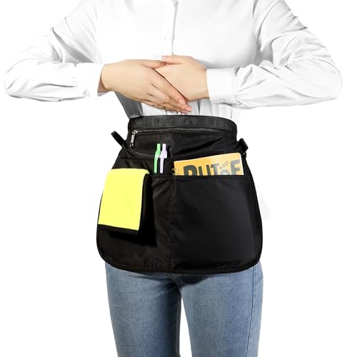 Waterproof Server Apron for Women with 5 Pockets,Quickly Put on and Take off Waitress Aprons,Work Apron for Bartender Barista - color: Black