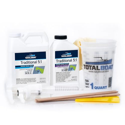 TotalBoat 5:1 Marine Epoxy Resin Kit for Bonding, Filleting, Coating, and Laminating - Use for Fiberglass, Wood, Carbon Fiber, Boat Building, Repairs, Woodworking (Quart, Slow Hardener, Pumps) - size: Quart, style: Slow
