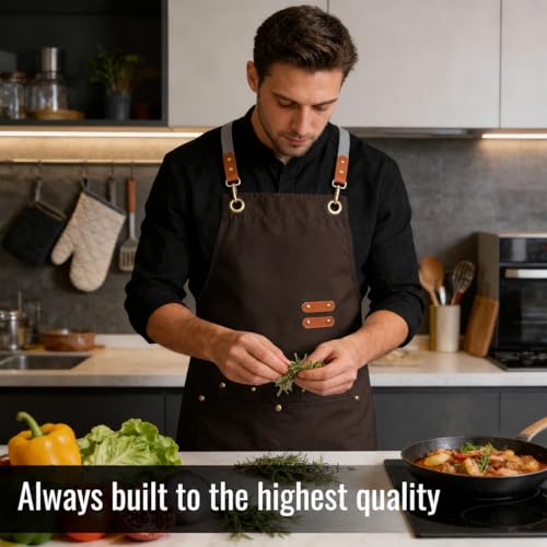 Aoomzoon Durable Kitchen Apron,Multifunctional Chef Aprons for Women & Men with Pockets for Cooking Baking & Daily Use - color: Cappuccino