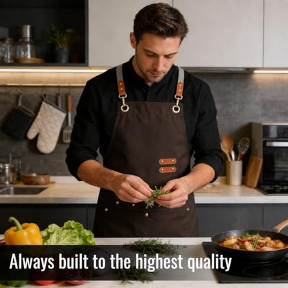 Aoomzoon Durable Kitchen Apron,Multifunctional Chef Aprons for Women & Men with Pockets for Cooking Baking & Daily Use - color: Cappuccino