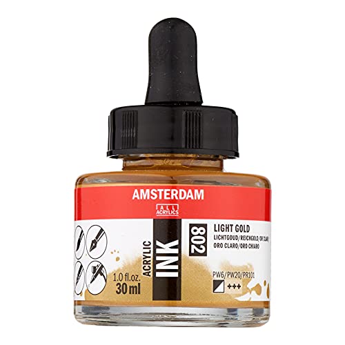 Amsterdam Acrylic Ink Bottle 30 ml Light Gold 802 (17208020) - color: Light Gold, size: 1 fl oz