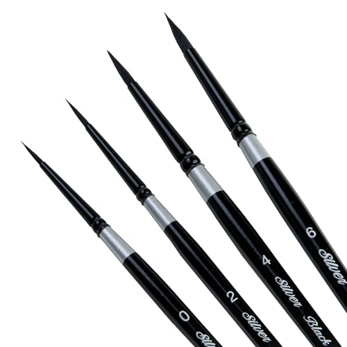 Silver Brush Limited BV-3054S Black Velvet Short Handle Small Round Brushes, Mixed Filament with Very Soft Tips, 4pc Professional Artist Painting Bundle for Watercolors, Gouache, Dyes & Silk Painting - color: Small Short Handle Rounds, size: 4 Pc