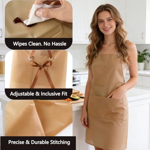 2 Pack Waterproof Translucent Apron with Large Pockets,Cross Back Apron Cooking Apron for Dishwashing,Cleaning Fish, - color: White&brown