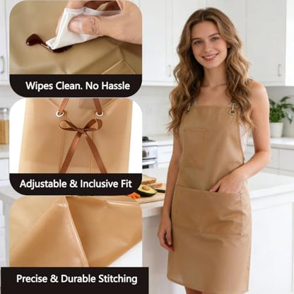 2 Pack Waterproof Translucent Apron with Large Pockets,Cross Back Apron Cooking Apron for Dishwashing,Cleaning Fish, - color: White&brown