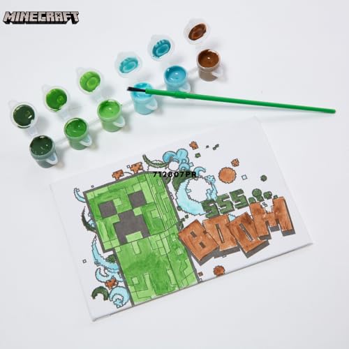 Innovative Designs Minecraft Canvas Paint Set for Kids with 3 Canvases, Acrylic Paint, Paintbrush, & Easel - color: Minecraft