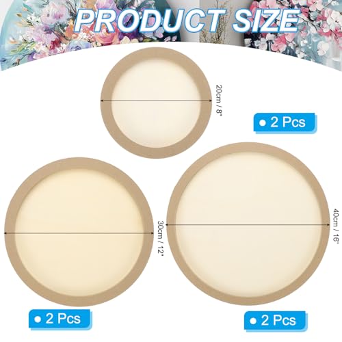 PATIKIL 8" 12" 16" Round Wood Canvas Panels, 6pcs Unfinished Wood Plaque Disc Circle Board for Craft Projects, Art Painting, Carving, Engraving, DIY - size: 8"/12"/16"