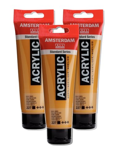 Amsterdam Standard Series Acrylic Paint Tube, Yellow Ochre 227, 4 fl oz | Vibrant Color with Acrylic Resin Binder, High Lightfastness, Water-Based, Strong Coverage, Visible Brush Strokes - color: Yellow Ochre, size: 4.06 Fl Oz (Pack of 1)