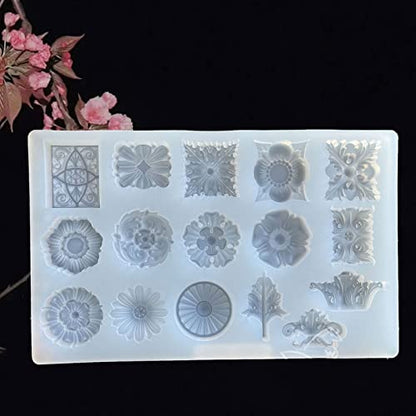 Crystal Epoxy Embossed Flower Pattern Mold Plaster Mold Decoration Silicone Pendant for Craft Silicone Pendant for Resin Casting