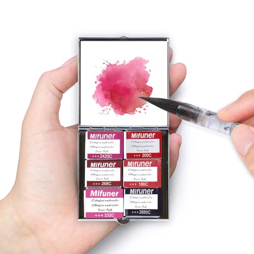 Mini Portable Handmade Artist Watercolor Paint Travel Metallic Box Set with 6 Solid Watercolor Half Pans (Each Capacity Approx 1.5ml) Pearlescent.Mix Color 08 - color: Solid Watercolor--mix Color 08