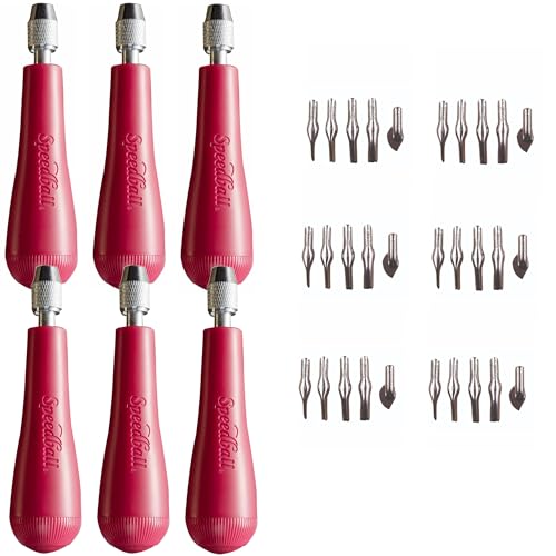 Speedball Linoleum Cutter Kit Assortment #1 (6-Pack) - Linocut Carving Tools for Block Printing, Includes 5 Blades - color: Red, size: 6-Pack