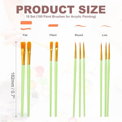 PATIKIL Paint Brushes Set, 100Pcs Acrylic Paint Brush Nylon Hair for Watercolor Oil Painting Miniature Detailing Rock Painting, Green - color: Green