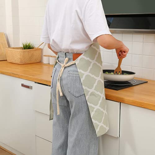 Tosewever 2 Pack Cotton Adjustable Bib Apron for Women, Cooking Kitchen Aprons with Pockets BBQ Drawing, Mom Woman Men Chef (Cotton - Grey/Green, 2) - color: Cotton - Grey/Green