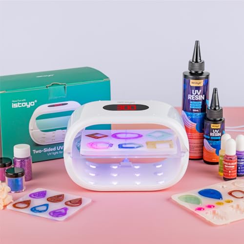ISTOYO UV Light for Resin Fast Even Curing, Two-Sided & Split Usagable | Digital Display, Longer Time Setting (2m, 3m, 5m), Split Usagable, Large UV Lamp, For Resin Curing, Jewelry Making, DIY Craft - size: 7.6'L×5.1'W×4.1'H