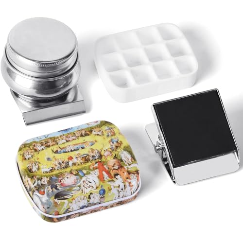 Portable Mini Tin Box 12-Well Empty Watercolor Palette Paint Mixing Tray is a Small Storage Travel Kit with Magnetic Clip and Oil Pot,Making it Outdoor Sketching and DIY Painting.Earthly Paradise - color: Palettes Sets-earthly Paradise