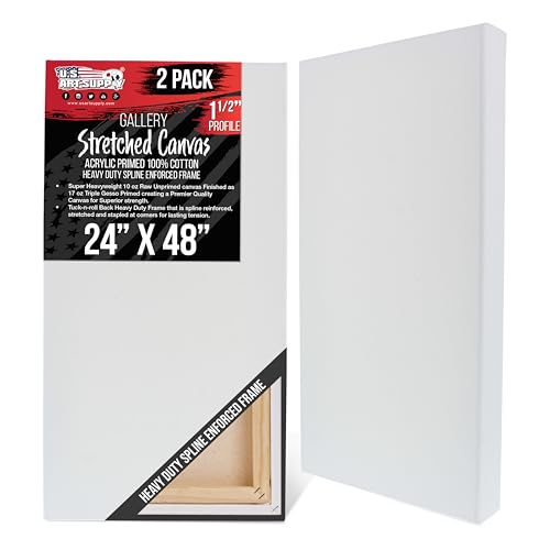 U.S. Art Supply Rectangle Stretched Canvas for Painting 24x48 inch Gallery Depth 1-1/2" Thick, 2-Pack - 17oz Acrylic Gesso Triple Primed, Professional Artist Quality, 100% Cotton - Oil, Pouring Paint - size: 24" x 48"