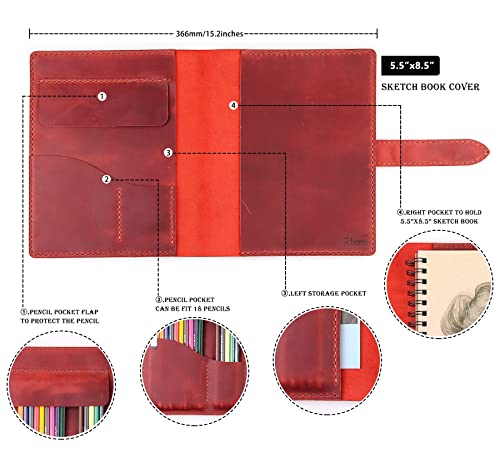 Robrasim Handmade Leather Sketchbook Cover, Leather Artist Sketch Pad Cover for 5.5" x 8.5" Sketchbook, Drawing Book and Pencil Case, Journal Notebook Portfolio, Artis Gifts-Wine - color: Wine