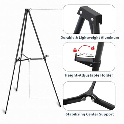 64" Aluminum Telescoping Display Easel, Adjustable Easel Stand for Sign, Portable Black Floor Standing Easels for Artwork, Painting, Posters, Whiteboard, 1PC
