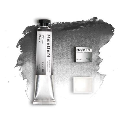 MEEDEN Professional Artist Watercolor Paint: Black - 15ml/0.5oz Water Color Tube, Semi-Moist Pigment Half Pan and Empty Matching Half Pan for Artists Pros - color: Black