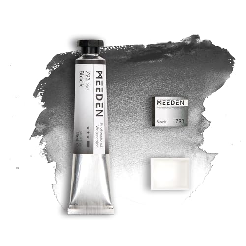 MEEDEN Professional Artist Watercolor Paint: Black - 15ml/0.5oz Water Color Tube, Semi-Moist Pigment Half Pan and Empty Matching Half Pan for Artists Pros - color: Black