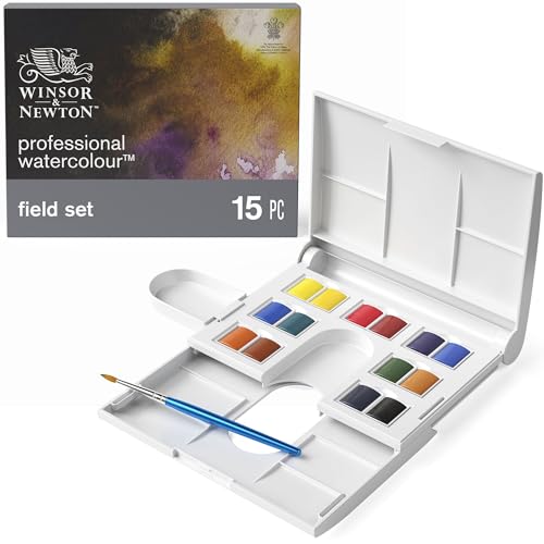 Winsor & Newton Professional Watercolor Paint Set, Field Box, 14 Half Pans & Accessories - style: Field Box 12 Half Pan
