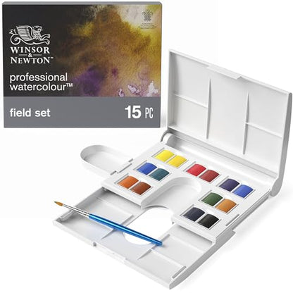Winsor & Newton Professional Watercolor Paint Set, Field Box, 14 Half Pans & Accessories - style: Field Box 12 Half Pan