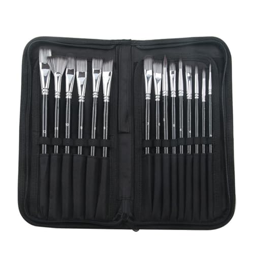 Gouache Acrylic Watercolour Oil Brush Set with Scalloped Black Zipper Canvas Pouch