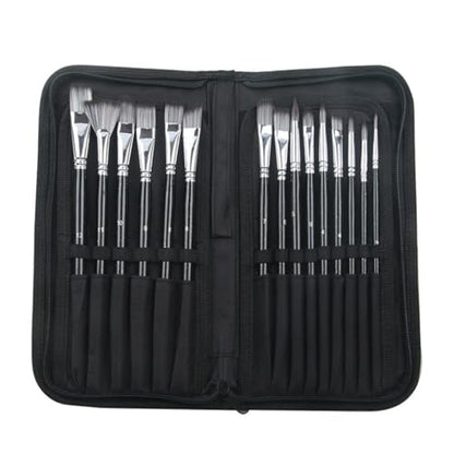 Gouache Acrylic Watercolour Oil Brush Set with Scalloped Black Zipper Canvas Pouch