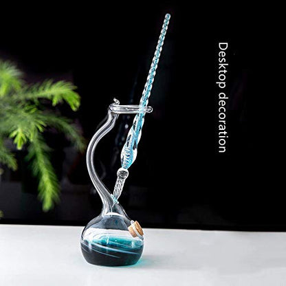 Earlyred Calligraphy Pen Set Handmade Glass Dip Pen Holder Crystal Drip Fountain Pen Writing Signatures Pen Ink Washing Inkwell Pen Decoration Office Student Gift Blue (Not Ink)