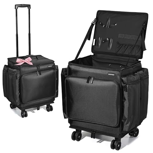 BYOOTIQUE Rolling Makeup Train Case Soft Sided Travel Cosmetic Organizer Storage 1680D Nylon Fabric Trolley Suitcase Mobile Barber Station, Black - color: Black, size: Large