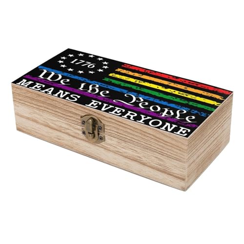 Pride Flag We The People ﻿Rainbow Pride Flag Jewelry Box Wooden Rustic Multi-Purpose Organizer with Front Clasp for Jewelry, Crafts, Accessories & Small Items - color: style-2
