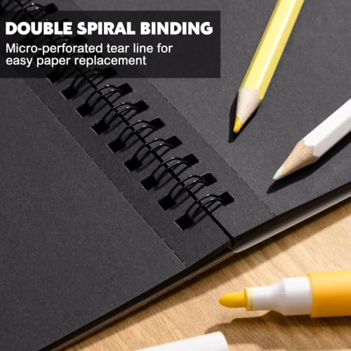 100 Sheets Black Paper Sketchbook(2 Pack), 108 lb/160gsm Heavyweight Black Sketch Pad 5.5×8.5in, Acid-Free Drawing Paper, Spiral Bound Sketch Book for Kids, Teens, Artist - size: 5.5×8.5 Inch (2 Pack )