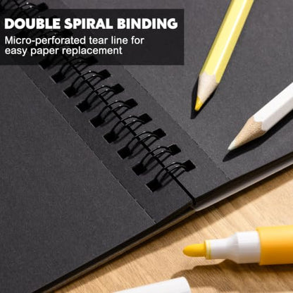100 Sheets Black Paper Sketchbook(2 Pack), 108 lb/160gsm Heavyweight Black Sketch Pad 5.5×8.5in, Acid-Free Drawing Paper, Spiral Bound Sketch Book for Kids, Teens, Artist - size: 5.5×8.5 Inch (2 Pack )