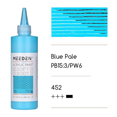 MEEDEN Soft Body Acrylic Paint: Blue Pale Matte Finish - 250ml/8.45oz Bulk Acrylic Colors in Ergonomic Bottle - Fluid Flow Art Paints for Artists Canvas Painting - color: Blue Pale