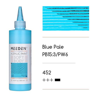 MEEDEN Soft Body Acrylic Paint: Blue Pale Matte Finish - 250ml/8.45oz Bulk Acrylic Colors in Ergonomic Bottle - Fluid Flow Art Paints for Artists Canvas Painting - color: Blue Pale