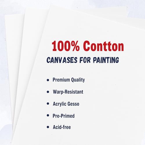 Stretched Canvas for Painting 12x16 Inch (4 Pack) - 100% Cotton Triple Primed White Artist Canvas Boards, Blank for Acrylic, Oil, Watercolor - Professional Art Supplies